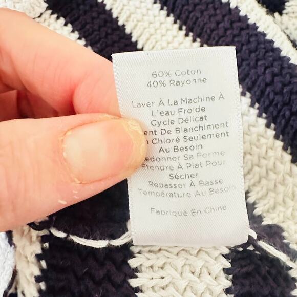 Talbots Blue White Stripe Cotton Blend Hoodie Pocket Size Large Preppy Nautical - Picture 7 of 8